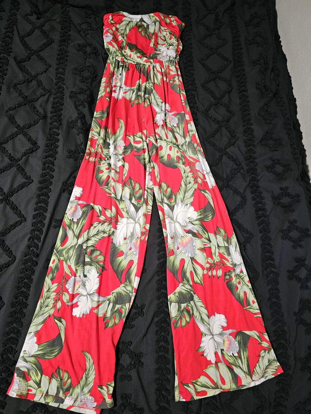 Windsor Red Tropical Floral Strapless Jumpsuit